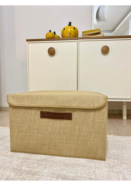 Jüt Kapaklı Dolap Içi Çamaşır Oyuncak Düzenleyici Katlanır Saklama Kutusu 50 x 40 x 30 cm