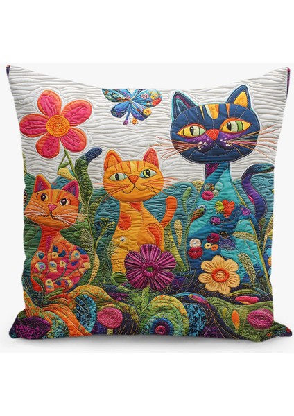 4 Lü Çift Taraflı Dijital Baskı Kırlent Kılıfı Kedi Desenli modelleri