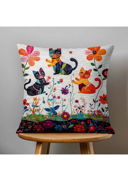 4 Lü Çift Taraflı Dijital Baskı Kırlent Kılıfı Kedi Desenli fırsatları