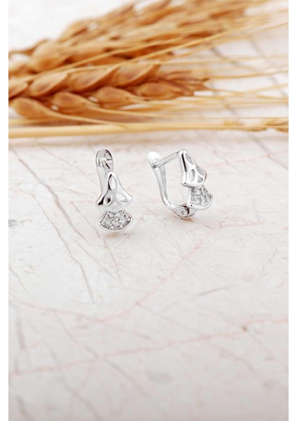 Tasarım Rodyumlu Gümüş Çocuk Küpe 7301