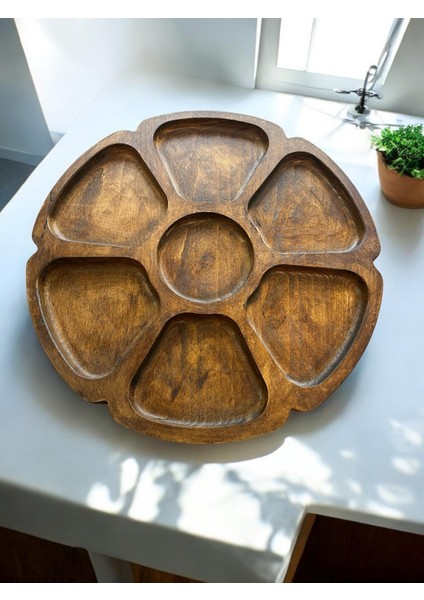 7 Bölmeli Doğal Kayın Kahvaltılık, Sunumluk, Çerezlik 30X30 cm modelleri