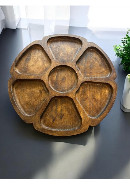 7 Bölmeli Doğal Kayın Kahvaltılık, Sunumluk, Çerezlik 30X30 cm fırsatları