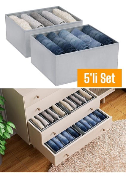 5 Adet 5 Bölmeli Katlanabilir Pantolon Gömlek Kazak Düzenleyici Saklama Kutusu Organizer