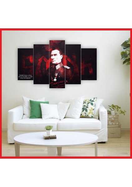 Mustafa Kemal Atatürk Baskılı / Desenli 5 Parça Mdf Duvar Tablosu