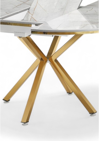 Arhor Serisi 100 x 100 Açılabilir Lak Panel Beyaz Mermer Desen Masa - Gold Ayak