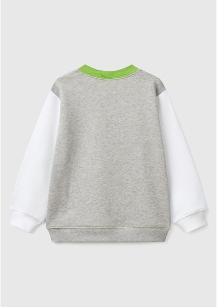 Erkek Çocuk Fıstık Yeşili Benetton Logo Baskılı Bisiklet Yaka Sweatshirt fiyatları