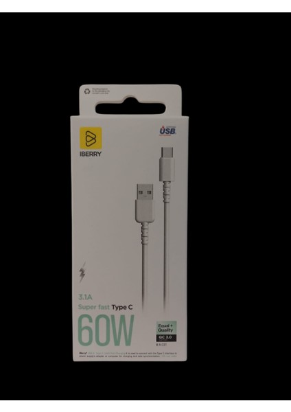 Iberry 60W 3.1A USB To Type-C Süper Hızlı Şarj Kablosu