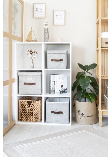 Keçe Dolap Içi Organizer Takı, Makyaj, Banyo, Ofis Düzenleyici Kapaklı Saklama Kutusu 25 x 25 x 25 cm