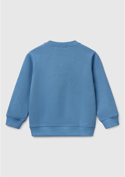 Erkek Çocuk Havacı Mavi Benetton Logo Baskılı Bisiklet Yaka Sweatshirt fiyatları