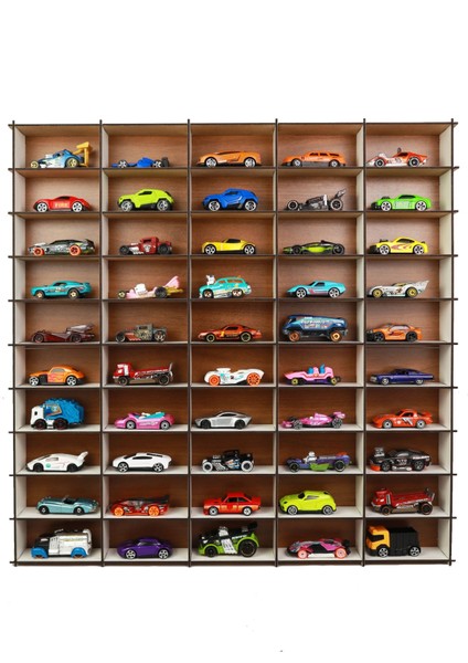 50 Araçlık Ahşap Duvar Rafı ( Hotweels ve Matchbox )