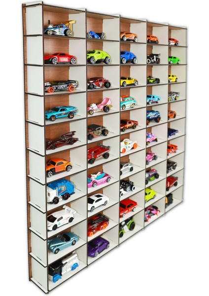 50 Araçlık Ahşap Duvar Rafı ( Hotweels ve Matchbox )