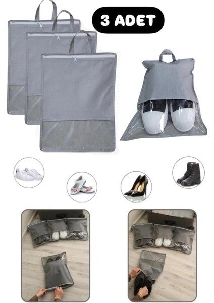 3 Adet Pencereli Valiz Içi Ayakkabı Taşıma Çantası Seyahat Düzenleyici Ayakkabı Terlik Hurcu