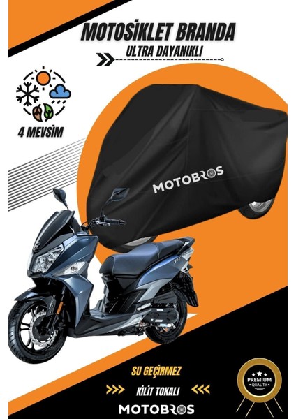 Motosiklet Branda Sym Jet 14 Siyah Su Geçirmez ve Dayanıklı (En Kalın) Kumaş Ömürlük Kullanım