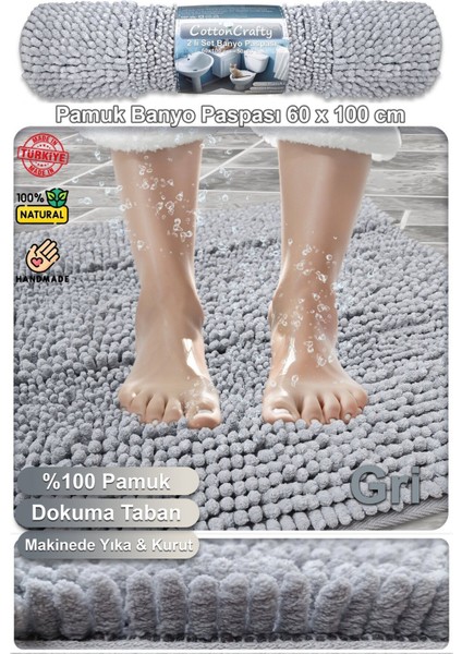 Pamuk Tafting Su Emici Banyo Paspas Seti, Banyo Halısı Makarna 60X100 cm