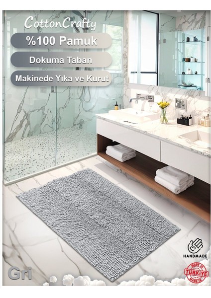 Pamuk Tafting Su Emici Banyo Paspas Seti, Banyo Halısı Makarna 60X100 cm