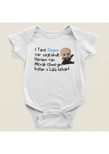 Dayım Var Sayesinde Havam Var Yazılı Pamuklu Yumuşak Unisex Çıtçıtlı Body Zıbın