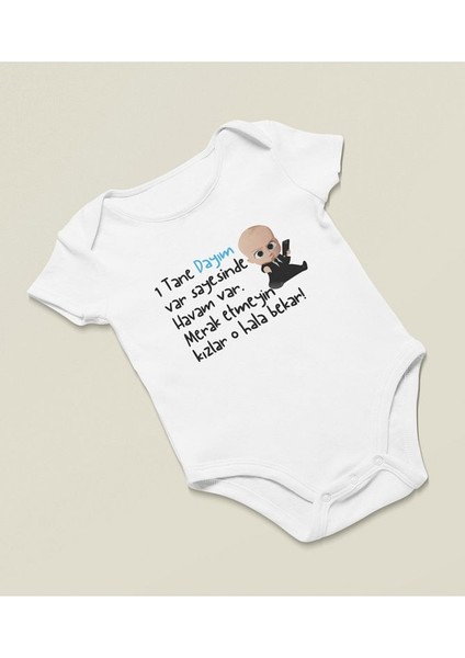 Dayım Var Sayesinde Havam Var Yazılı Pamuklu Yumuşak Unisex Çıtçıtlı Body Zıbın fiyatları