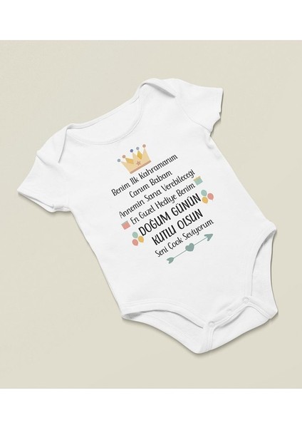 Doğum Günün Kutlu Olsun Baba Yazılı Pamuklu Yumuşak Unisex Çıtçıtlı Body Zıbın fiyatları
