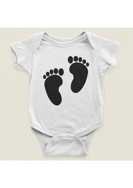 Tasarım Ayak Izi Baskılı Pamuklu Yumuşak Unisex Çıtçıtlı Body Zıbın