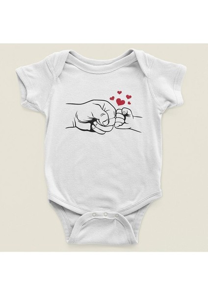 Tasarım Baba ve Çocuk Dayanışma Temalı Pamuklu Yumuşak Unisex Çıtçıtlı Body Zıbın