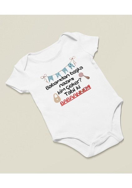 Babamdan Başka Nazımı Kim Çeker ? Babaannem ! Yazılı Pamuklu Yumuşak Unisex Çıtçıtlı Body Zıbın fiyatları