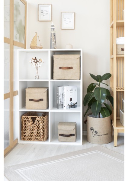 Jüt Dolap Içi Organizer Takı, Makyaj, Banyo, Ofis Düzenleyici Kapaklı Saklama Kutusu 30 x 30 x 30 cm