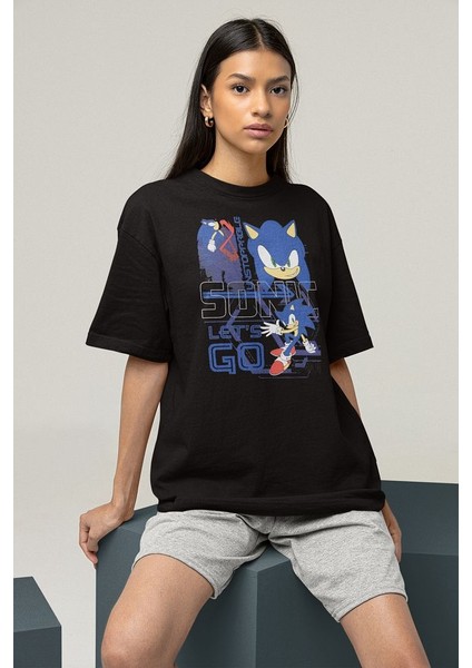 Unstoppable Sonic Lets Go Baskılı Unisex Oversize Çizgi Film Tişört