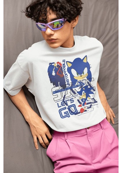 Unstoppable Sonic Lets Go Baskılı Unisex Oversize Çizgi Film Tişört