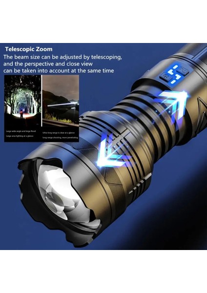 Gold Orion OR-G500 100W Süper Parlak LED El Feneri – 1000 Metre Menzilli, 4*181350 Lityum Pil, Zoom Özellikli, Şarj Edilebilir, Su Geçirmez Metal Gövde fiyatları