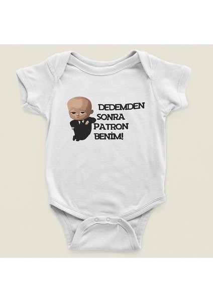 Dedemden Sonra Patron Benim ! Yazılı Pamuklu Yumuşak Unisex Çıtçıtlı Body Zıbın