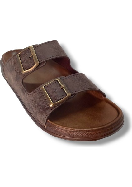 54201-25 Deri Çift Bant Anatomik Erkek Terlik