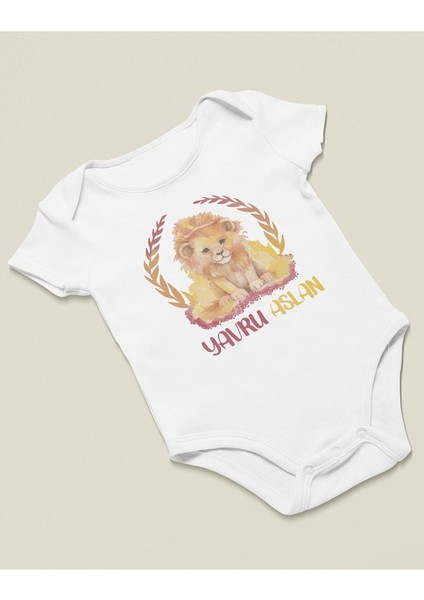 Yavru Aslan Yazılı Pamuklu Yumuşak Unisex Çıtçıtlı Body Zıbın