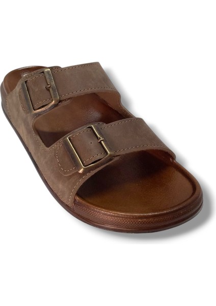 54201-25 Deri Çift Bant Anatomik Erkek Terlik