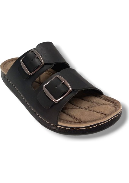 955-4-25 Deri Anatomik Çift Bantlı Soft Erkek terlik