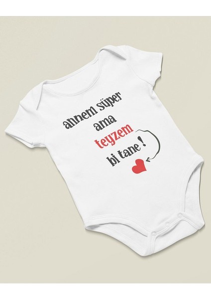 Annem Süper Ama Teyzem Bir Tane ! Yazılı Pamuklu Yumuşak Unisex Çıtçıtlı Body Zıbın fiyatları