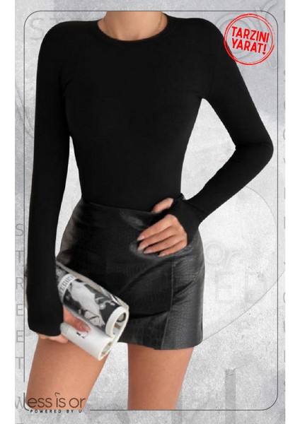 Bisiklet Yaka Parmak Geçmeli Siyah Uzun Kollu Bluz fiyatları