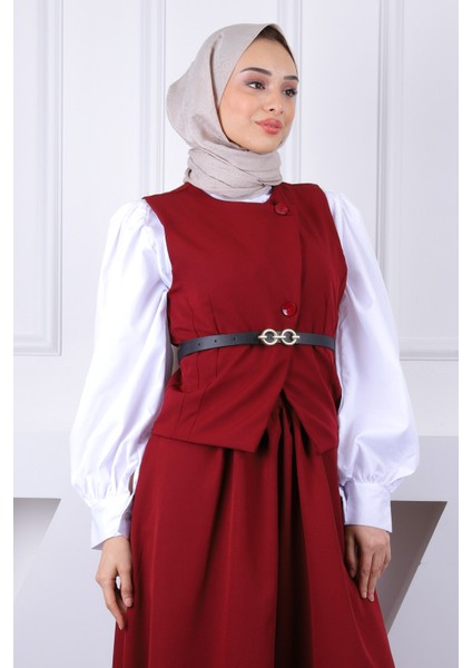 Bordo Kemerli Yelek Etekli Takım fırsatları