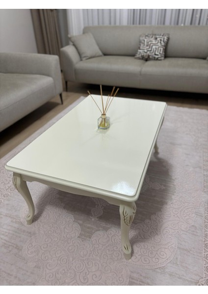 Başaran Concept Ultra Kaliteli 1. Sınıf 70X110 Mdf Oyma Işlemeli Gold Büyük Ölçü Lüks Krem Orta Sehpa