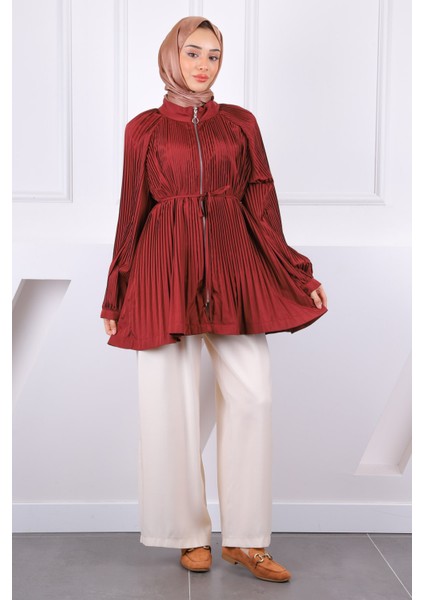 Bordo Piliseli Fermuarlı Ceket fiyatları