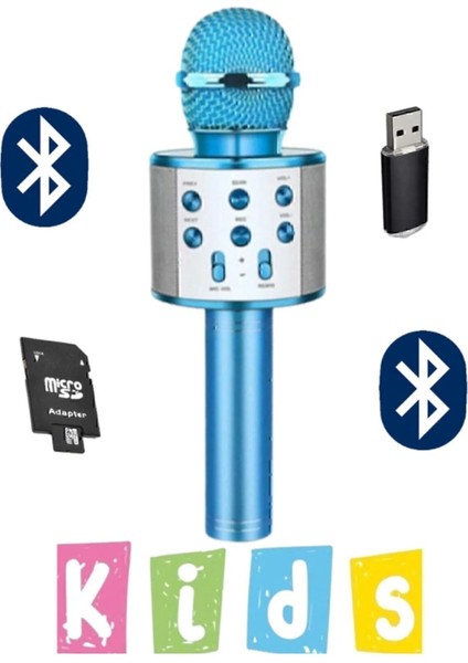 Karaoke Mikrofon Dahili Hoparlörlü USB Flash Tf Kart Destekli Ses Değiştirme Efektli Çocuk Mikrofonu