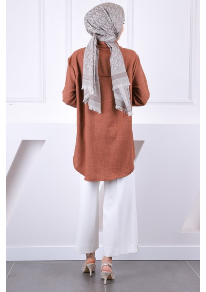Kahverengi İnci Kolyeli Keten Gömlek fırsatları