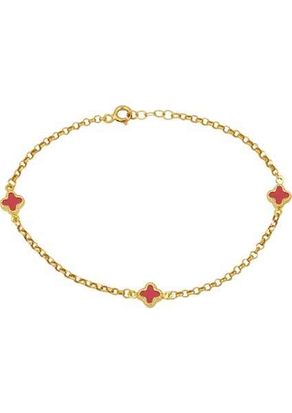 Kırmızı Yonca 14 Ayar Altın Spor Bileklik