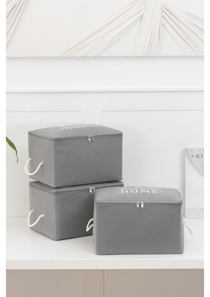 3'lü Gri Küçük Boy Baza Altı, Valiz Düzenleyici Hurç / 30 x 22 x 18