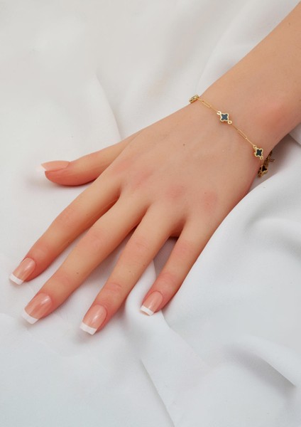 Siyah Yoncalı 14 Ayar Altın Ataç Zincirli Bileklik fiyatları