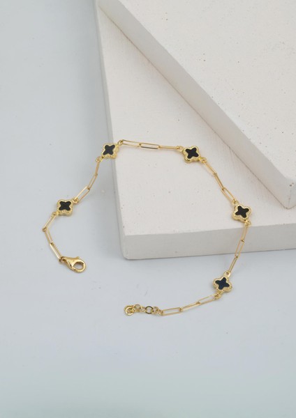 Siyah Yoncalı 14 Ayar Altın Ataç Zincirli Bileklik fırsatları