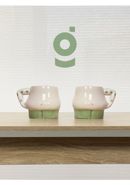 El Yapımı Seramik Kupa Kadın & Erkek / Göğüs & Göbek Çay Kahve Fincanı 2'li Mug Bardak