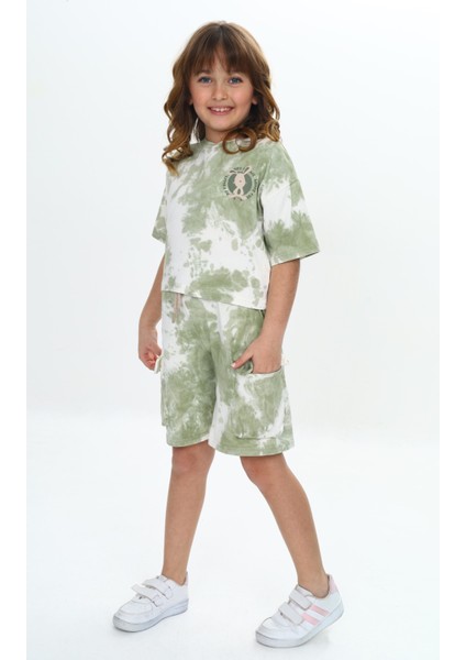 Kız Çocuk Batikli Tavşan Baskılı Şortlu Takım