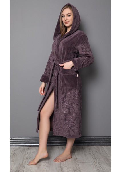 Kadın Gülkurusu Jakarlı Bambu Pamuklu Etek Bornoz Rahat ve Şık, Tek Parça