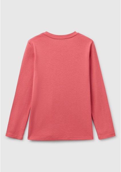 Kız Çocuk Fuşya Simli Benetton Logo Baskılı T-Shirt fiyatları