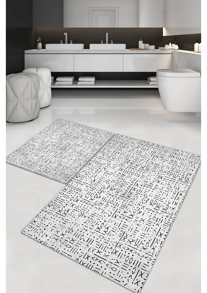 Yıkanabilir Dijital Baskılı 2'li Banyo Takımı, Kaymaz Taban, Polyester, 60x100/40x60